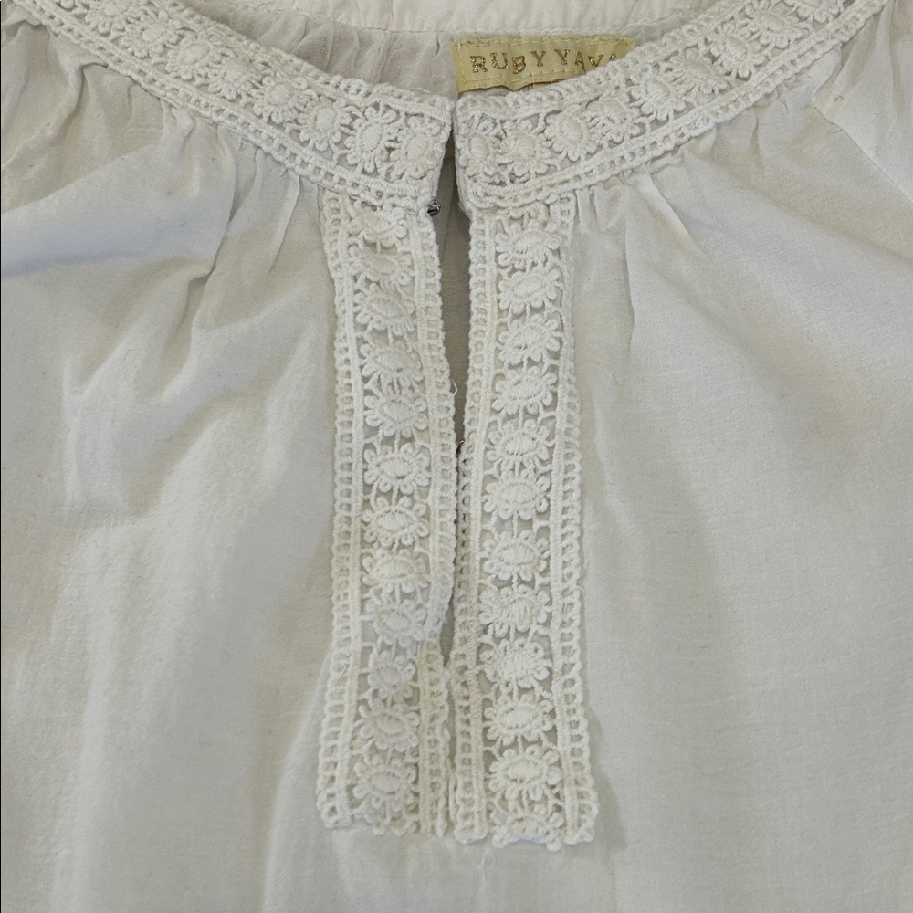 RubyYaya Eyelet Dress Size S White BellSleeve Boho Embroidered - Picture 14 of 16